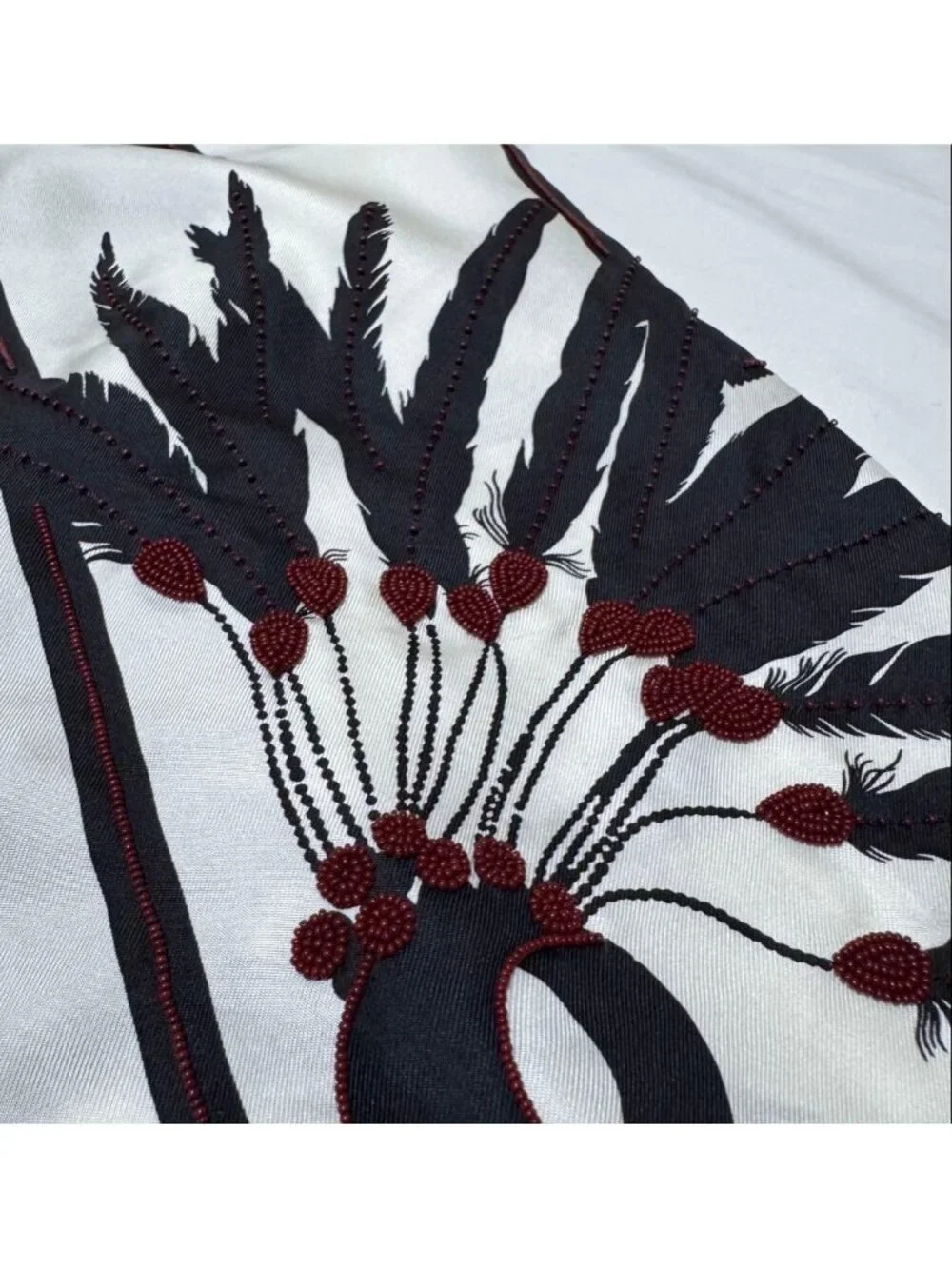 Hermes Brazil & Brandebre Bead Shawl Scarf